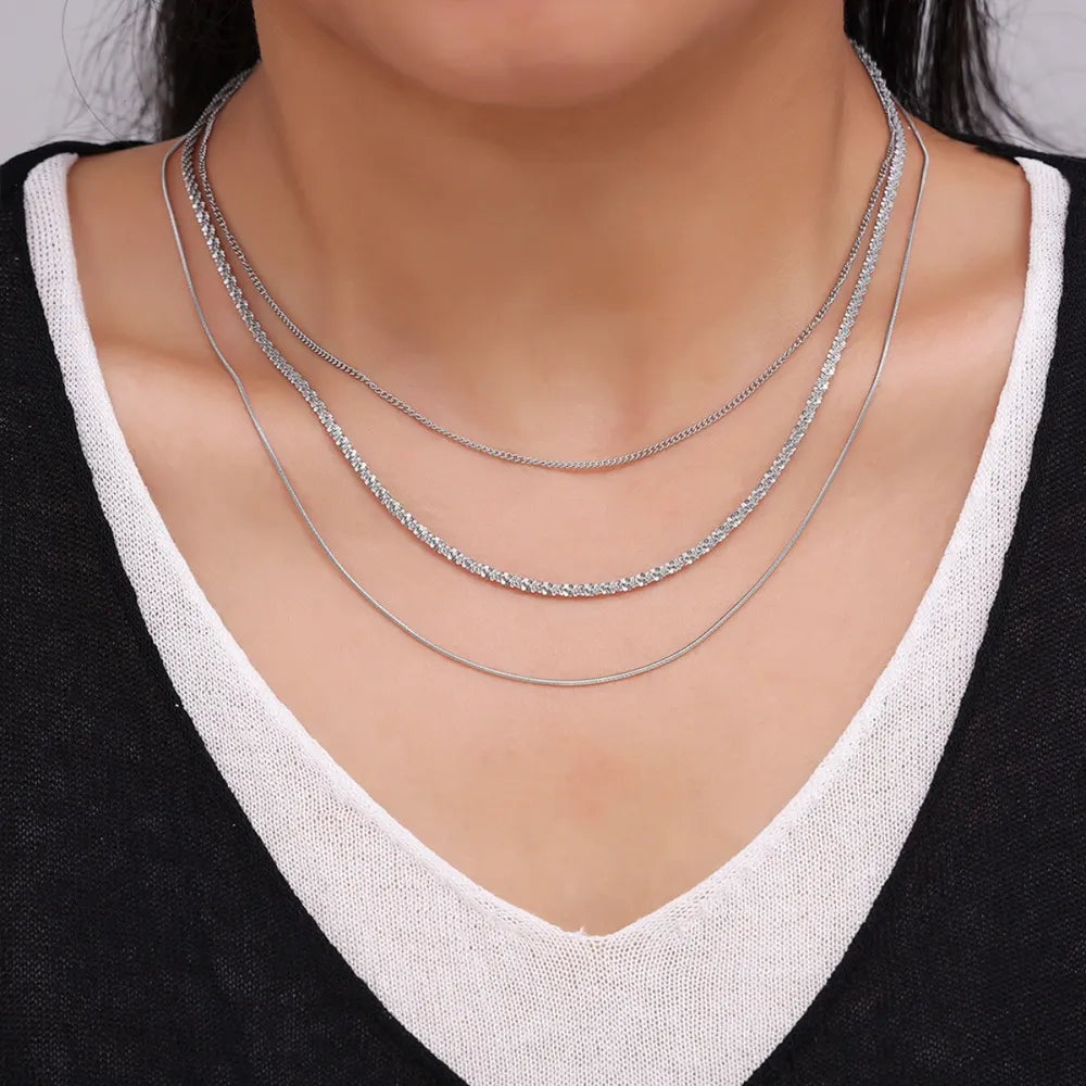 Fashionable Cuban titanium steel necklace hip-hop style multi-layer layered women's collarbone chain
