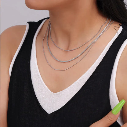 Fashionable Cuban titanium steel necklace hip-hop style multi-layer layered women's collarbone chain
